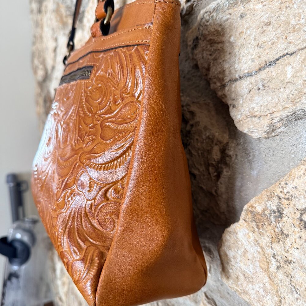 Patricia Nash Tooled Florence Poppy Leather Tote Brown - Picture 4 of 10